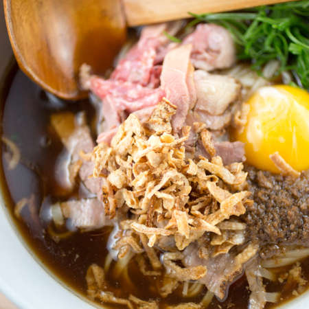 Beef Pho. Smoked Rare Brisket
Crispy Shallot, Scallion, Roasted Garlic Sauce and Rice Noodles at Cantiin in Bridgeport, Connecticut. Photo by Lisa Wiltse for The New York Timesの写真素材