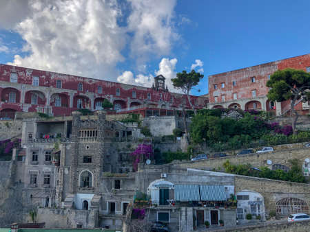 Cluster of houses on the Bay of Naples, Italyの写真素材