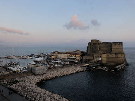 Views of Castel dell'Ovo (in English, Egg Castle)  on the Gulf of Naples in Italy.のeditorial素材