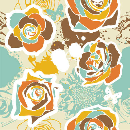 vector texture consist of flowers on beige background. Vector illustrationのイラスト素材
