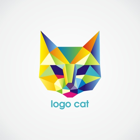 vector logo cat consist of colorful triangles. Vector illustration.のイラスト素材