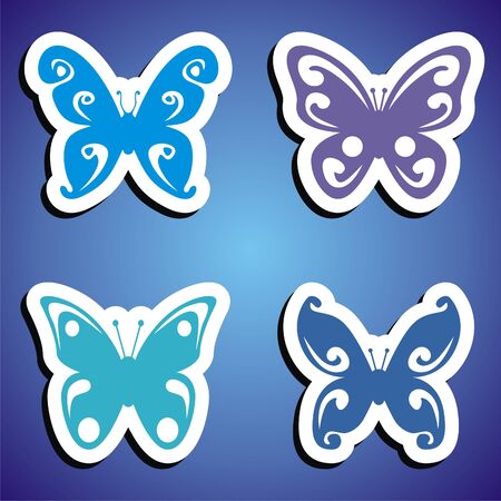 vector butterflies stickers on violet background. Vector illustrationのイラスト素材