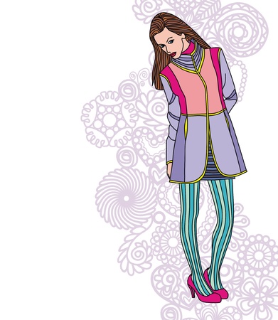 Image of fashion girl on floral background. Vector illustrationのイラスト素材
