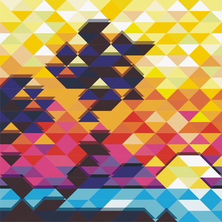 concept of landscape which consist of mosaic  illustrationのイラスト素材