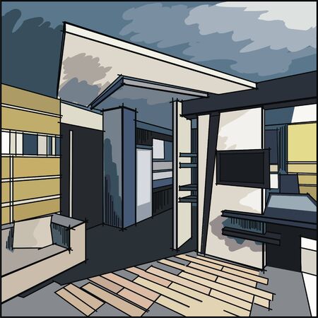  interior of living room in contrasting colors  illustrationのイラスト素材