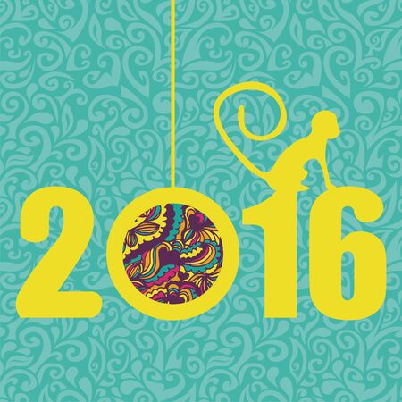 colorful postcard for new year with symbol monkey.のイラスト素材