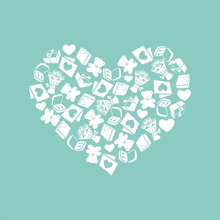 vector gift card consists of different elements. for valentines day. card for wedding. Vector illustrationのイラスト素材