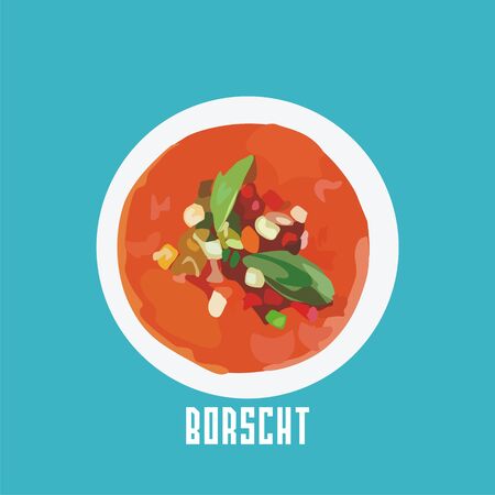 borscht in a white plate. のイラスト素材