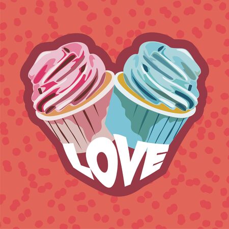 two colorful cupcakes. Postcard for valentines day.のイラスト素材
