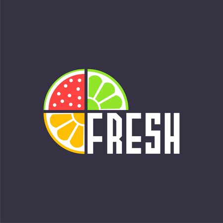 pieces of fruits and word fresh.のイラスト素材