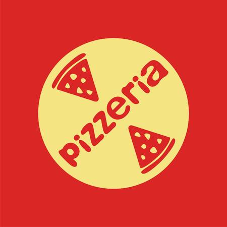 Logo for pizzeria. Vector graphic pieces of pizza with word pizzeria. Vector illustrationのイラスト素材