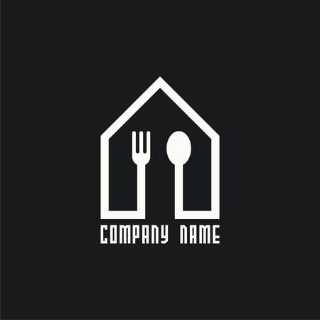 logo house with spoon and fork. Place for dinner. Logo for cafe or restaurant. Vector illustrationのイラスト素材
