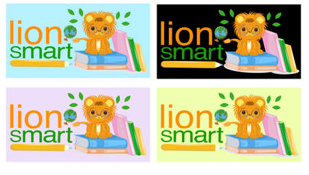 bright children's illustration - smart lion - for printing on any materials.のイラスト素材