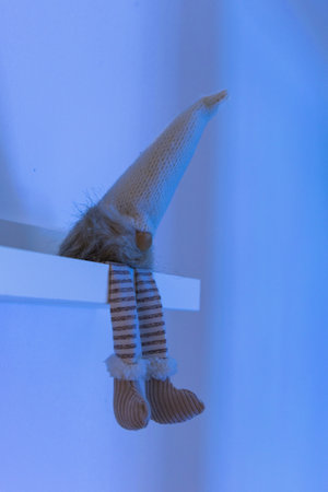 Woolen socks on a hanger, closeup of photoの写真素材