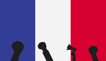 Protest in France. Vector Illustration with France flag.のイラスト素材