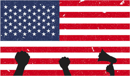 Protest in USA. Illustration with United states of America flag.のイラスト素材