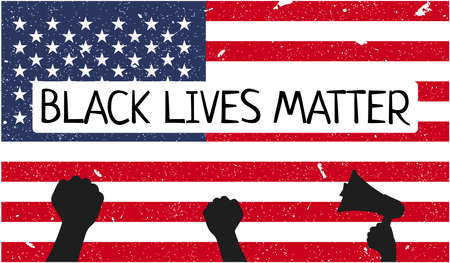 Black Lives Matter concept. Protest in USA. Illustration with United states of America flag.のイラスト素材