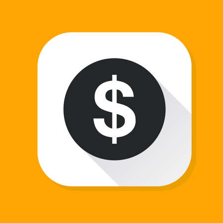 dollar currency icon isolated on gold background, coin dollar money black white for icon, dollar money symbol in circle coin shape, flat icon currency coin for button info graphics simple, vectorのイラスト素材