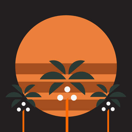 Tropical sunset. Surf and beach. Vintage beach print. Tee graphic design. Vector illustration.のイラスト素材