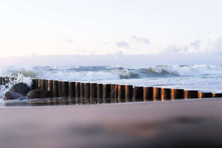 Waves on the sea panorama. Sunset on the sea.