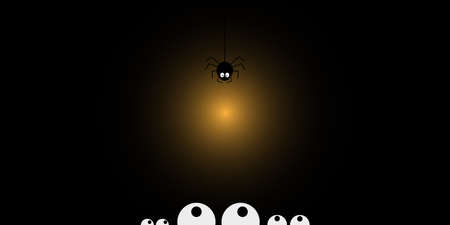 Happy Halloween. A spider character in a cartoon style. Greeting card or banner. Greeting card tshirt notebook cover print. Vector illustration.のイラスト素材