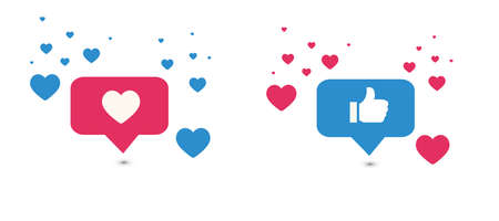 Like and Love icons. Thumbs up and heart, social media icon. Vector illustration with white background.のイラスト素材