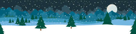 Vector illustration. Winter Mountains landscape with pines and hills. Winter snowy mountains christmas landscape.のイラスト素材