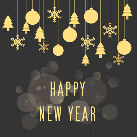 Happy New Year. Merry Christmas vector greeting card in flat style.のイラスト素材