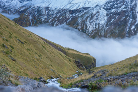 Mountain waterfall in the forest. Waterfall view. Waterfall in mountains. Waterfall poolの写真素材