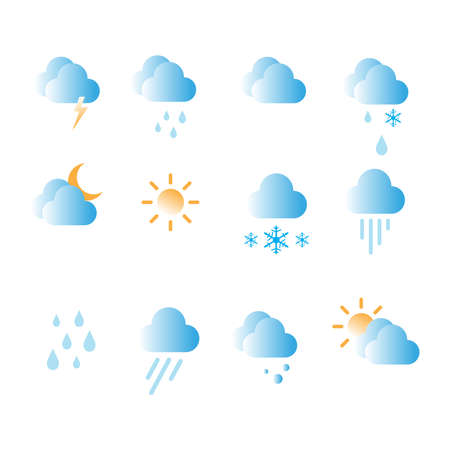 Weather icons set on white background for forecast design apps. Modern flat style vector illustration EPS 10.のイラスト素材