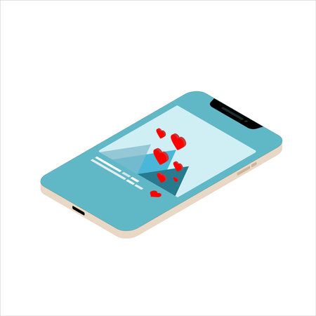 Isometric like icon on smartphone screen, page, social media symbol. Simple, flat design on white background. Digital marketing.のイラスト素材
