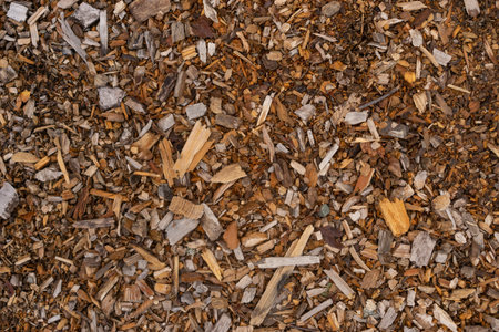 Mulch background. A pile of wood chips to be used as landscaping mulch.の写真素材
