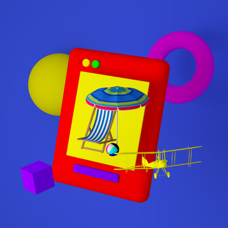 3D mobile phone with ticket for flight airplane, tourism and travel planning with flight plane. 3d travel booking and service. 3d phone icon, render illustration. Travel concept.の写真素材