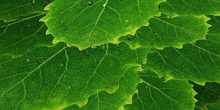 Green leaf with water droplets. Green background with green leaves and water drop. ecological...
