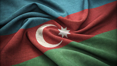 Close-Up of Azerbaijani Flag With Textured Fabric Wavesの素材