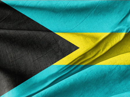 Waved Textured A close up of a flag of the bahamasn with a black triangle Symbolizing National Identity and Unityの写真素材