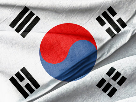South Korea National Flag with Vibrant Taegeuk Symbol and Trigramsの写真素材