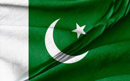 Flag of Pakistan Displaying Crescent and Star on Green and White Backgroundの写真素材