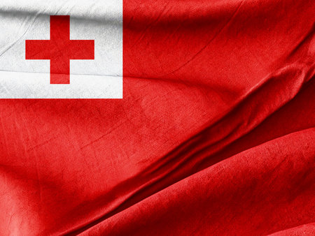 Close-Up of the Flag of Tonga Waving in the Windの写真素材
