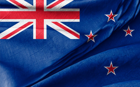New Zealand National Flag with Blue Background and Red Starsの写真素材