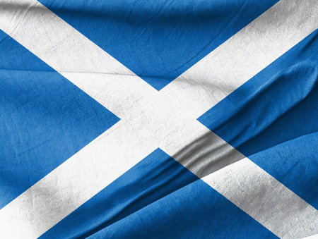 Waved Textured A close up of a scottish flag with a white crossの写真素材