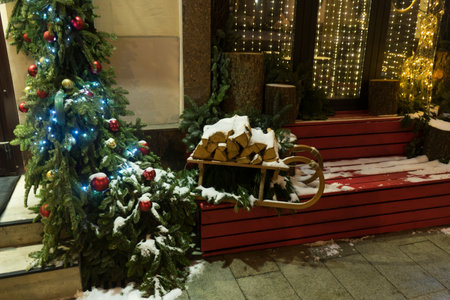 Brightly Lit Christmas Tree Decorationの写真素材