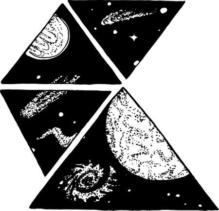 Black and white image of space. Geometric pattern of the universeのイラスト素材