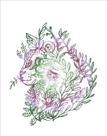 Illustration Of A Cat Made Of Branches And Leaves Color Drawing Of A Cat In Profile Royalty Free Vector Graphics