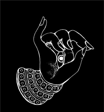 Illustration of a hand folded in a mudra, with an eye and bracelets.のイラスト素材