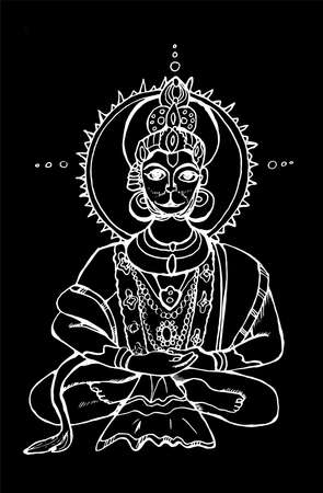 Black and white illustration of the Indian Hanuman deityの写真素材