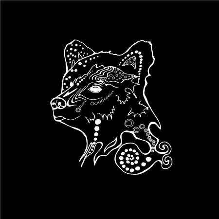 Black and white illustration of a psychodelic beautiful bear. The idea for a tattooのイラスト素材