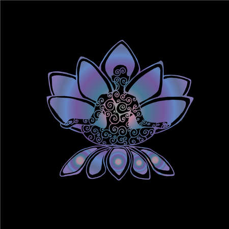Color graphic illustration of a meditating man. The idea for a tattoo or a print. Lotus and spirals.のイラスト素材