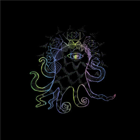 Illustration of a fabulous octopus that drinks tea.のイラスト素材