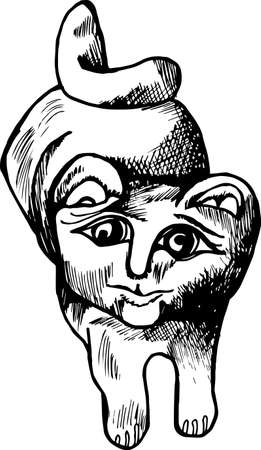 Black and white pattern of a cat in the style of hatching.のイラスト素材